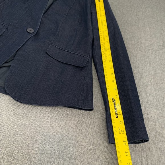 New York Company Stretch Denim Jacket Dark Blue One Button 64% Cotton Size 2 - Picture 6 of 14